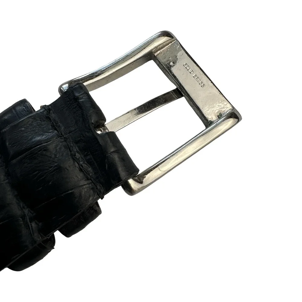 Bespoke Solid Black Genuine Crocodile Belly Mens Belt Brass Buckle 36 NWOT